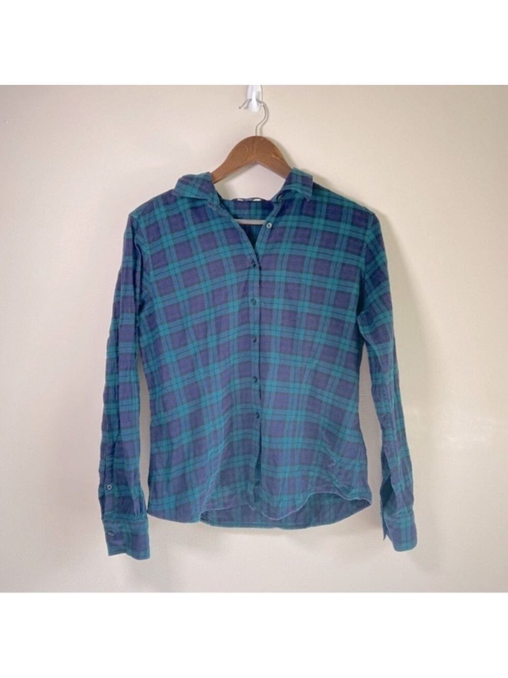 Brooks Brothers Blue Green Plaid Cotton Flannel Button Down Shirt Size 12